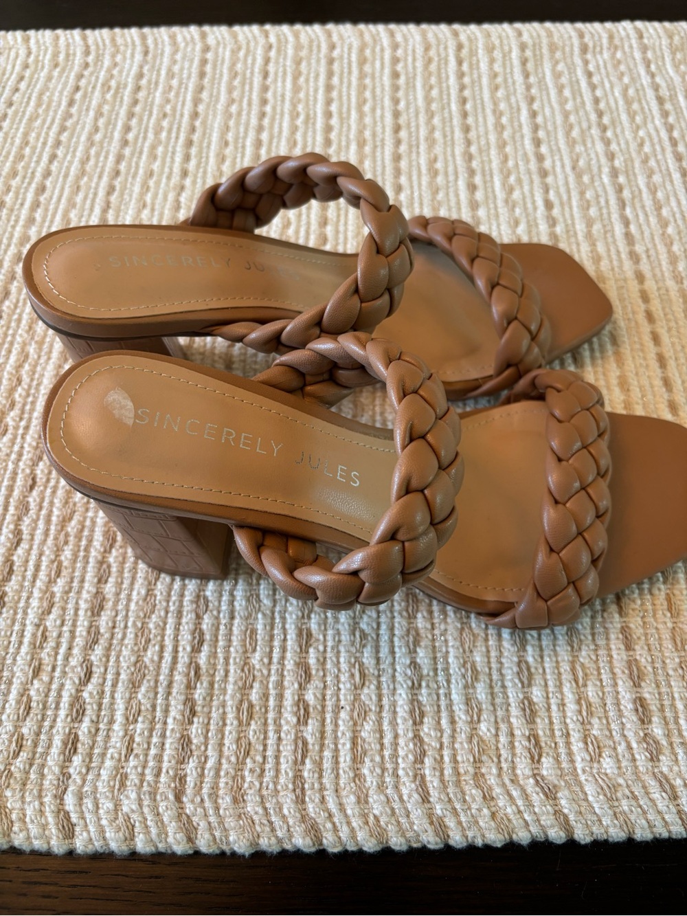 Sincerly Jules Braided Double-Strap Block Heel Sandals in Tan - Picture 3 of 6